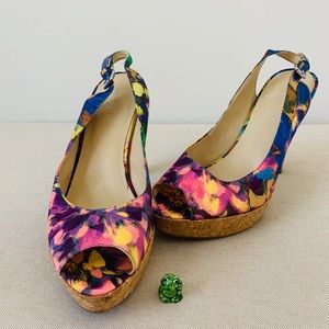 Nine West Floral Peep Toe Sandals 3” Heel
